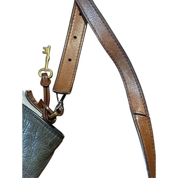 Authentic Fossil Pebbled Leather EMI Leather Saddle Bag Brown Multi - Picture 11 of 13